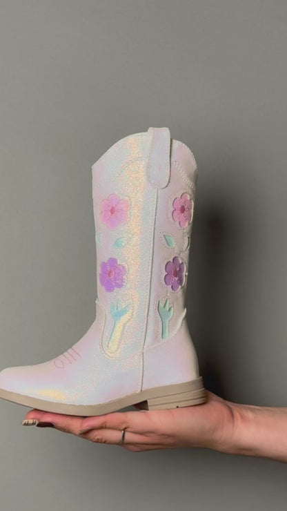 Bota Vaquera Niña 73813 Blanco Tubo Bordado