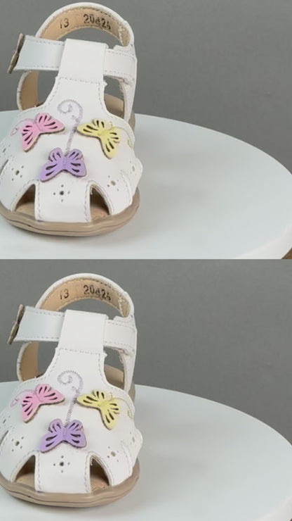 Sandalia Niña 20426 Piel Blanca con Mariposas
