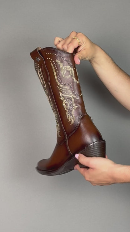 Bota Vaquera Mediana Mujer 96397 Davina Piel Brandy