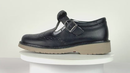 Zapato Escolar Niña 9533 Piel Negro Hebilla suela Goma