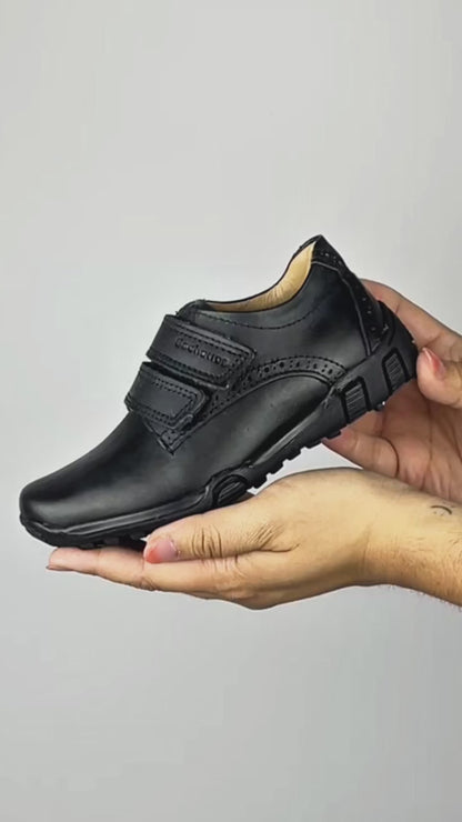 Zapato Escolar Niño 5706 Piel Negro doble Velcro