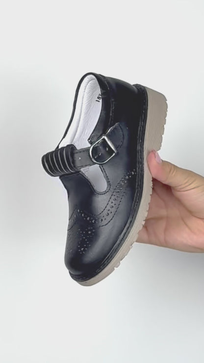 Zapato Escolar Niña 9533 Piel Negro Hebilla suela Goma
