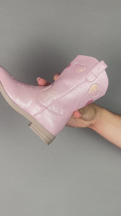 Bota Vaquera Niña 74023 Rosa con Corazones y Brillos