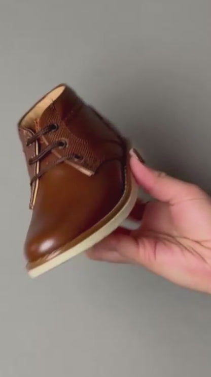 Bota Niño 6172 Piel Café con Cintas