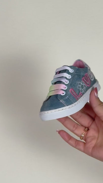 Tenis Niña 32144 Jeans Azul Brillos y Bordado