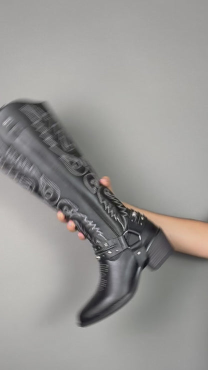 Bota Vaquera Alta Mujer 96532 Davina Kathia Piel Negro