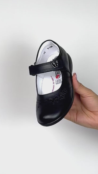 Zapato Escolar Niña 9134 Piel Negra Velcro