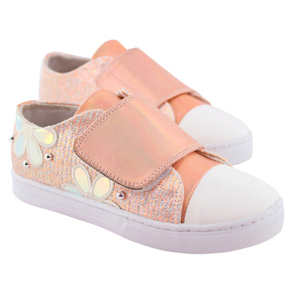 Tenis Niña 342 Rosa Flor Bordadas Brillos y Velcro