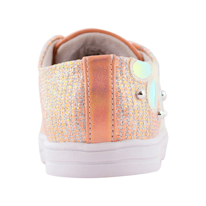 Tenis Niña 342 Rosa Flor Bordadas Brillos y Velcro