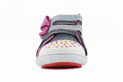Tenis Niña 305 Azul Velcro con Corazón y Flor