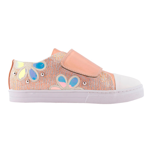 Tenis Niña 342 Rosa Flor Bordadas Brillos y Velcro