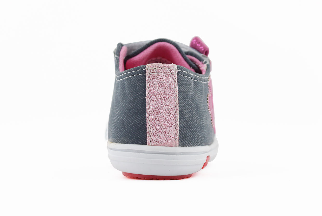 Tenis Niña 305 Azul Velcro con Corazón y Flor