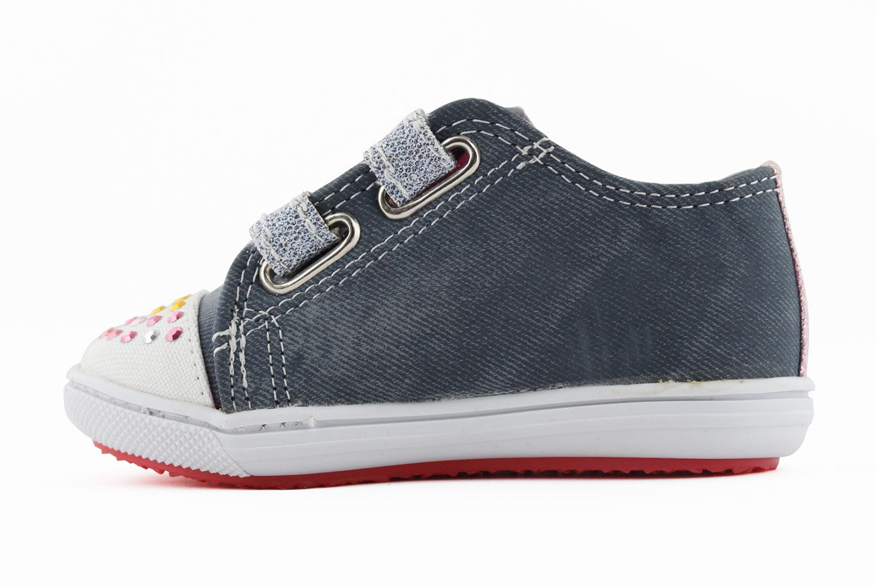Tenis Niña 305 Azul Velcro con Corazón y Flor
